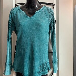 Harley Davidson Teal Long Sleeve Women's Top
